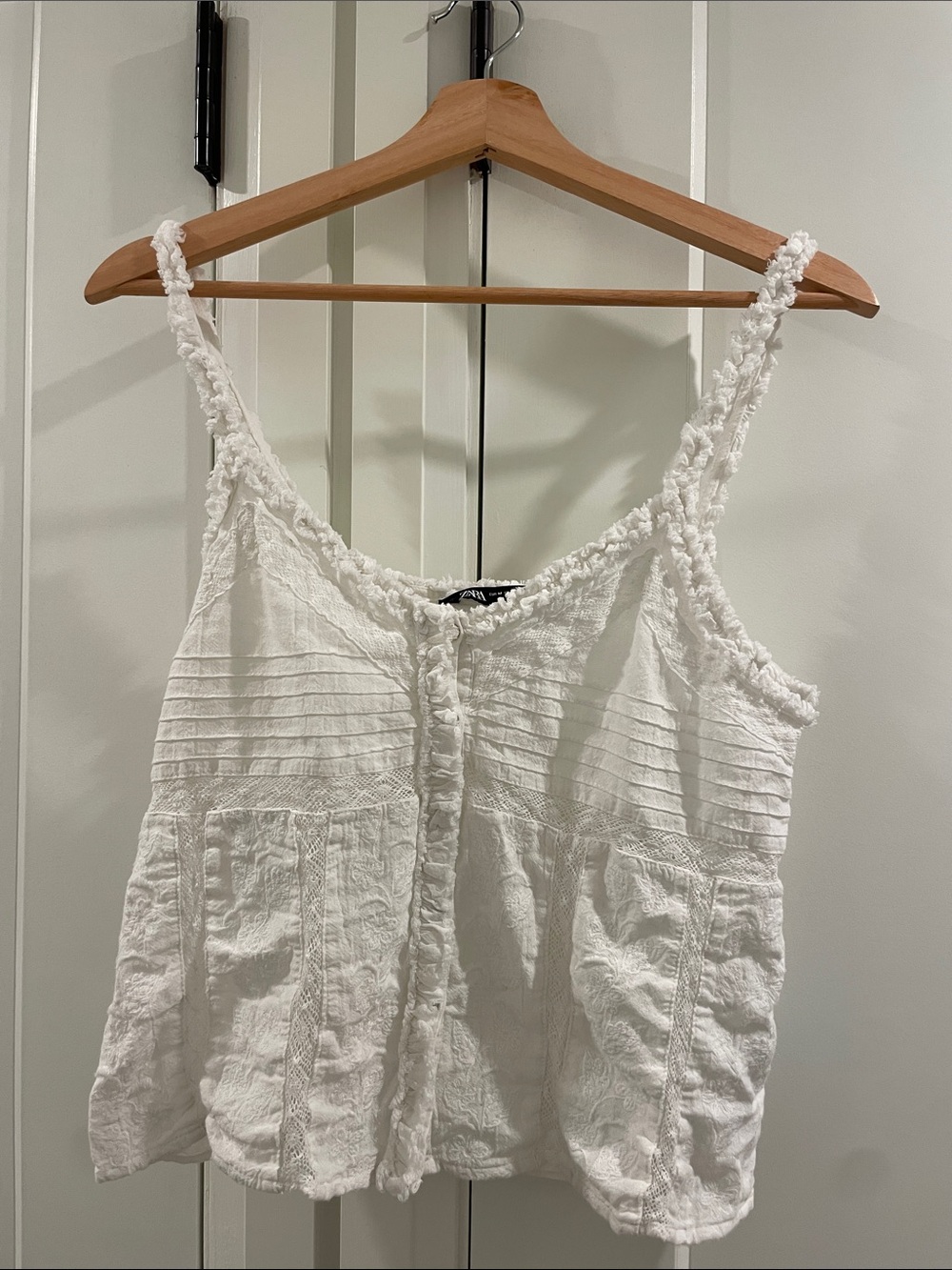 Zara White Textured Braided Strap Camisole